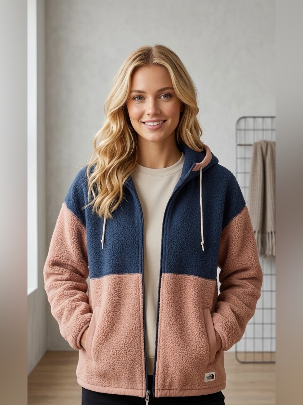 The North Face Colorblock High-Pile Sherpa Fleece Full-Zip Hoodie Jacket